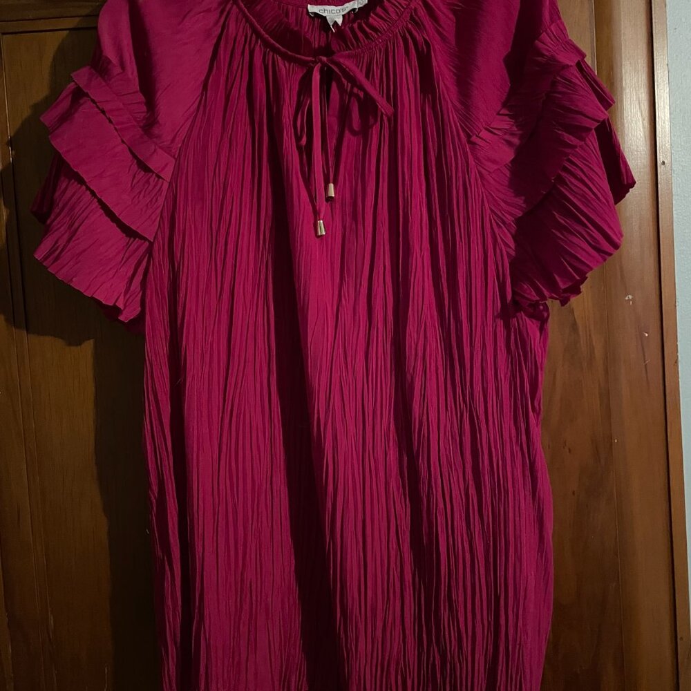 Chicos Ruffle Blouse, new with tags in Botanic Berry